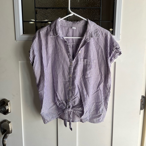 OLD NAVY purple & white striped tie up front blouse - Picture 1 of 5